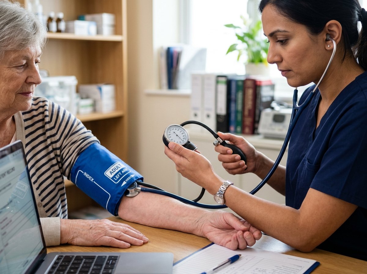 Doctor checking blood pressure