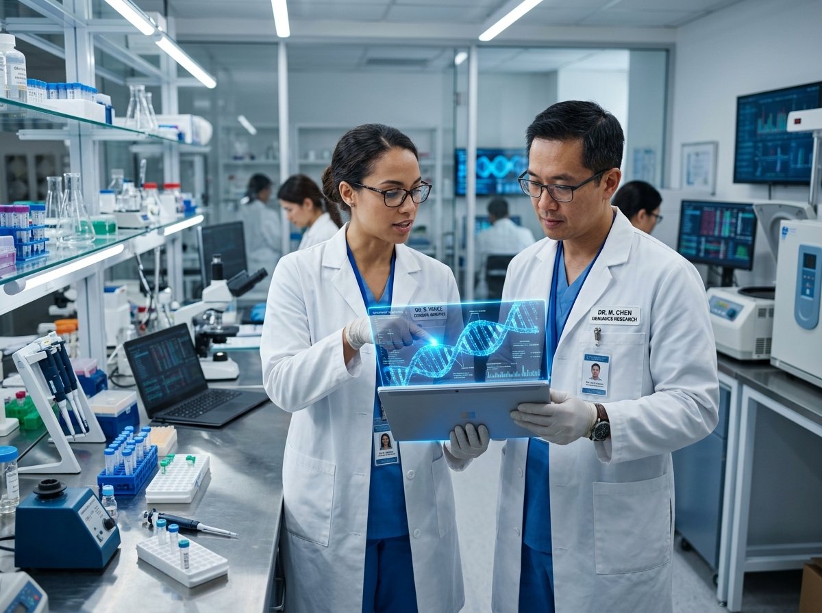Doctors analyzing genomic data